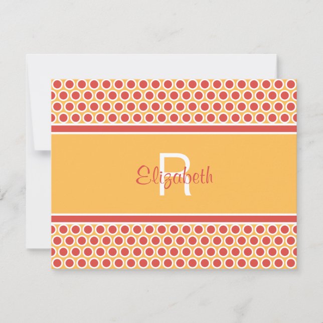 Fun Monogram Yellow Red White Geometric Pattern Card (Front)