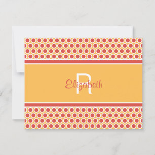 Fun Monogram Yellow Red White Geometric Pattern Card