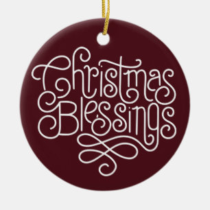 Fun monoline Christmas Blessings script and photo Ceramic Tree Decoration