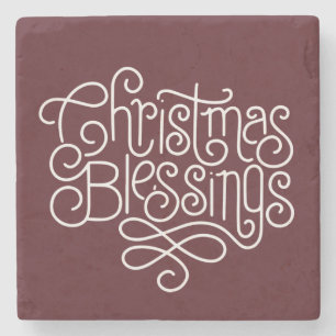 Fun monoline Christmas Blessings script Stone Coaster