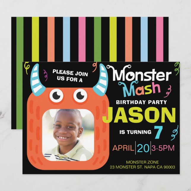 Fun Monster Mash Photo Birthday Party Invitation (Front/Back)