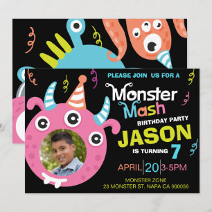 Fun Monster Mash Photo Birthday Party Invitation