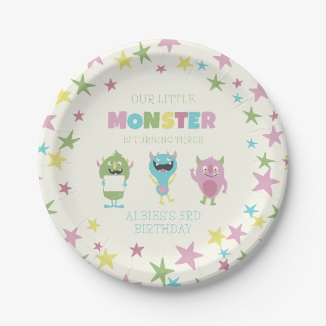 Fun monster theme Kids Birthday  Paper Plate (Front)