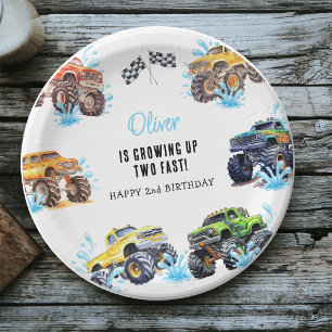 Fun Monster Truck 2nd Birthday Pool Party Paper Plate