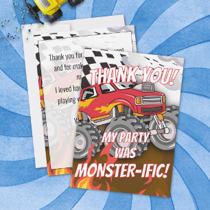 Fun Monster Truck Birthday Thank You Card