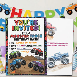 Fun Monster Trucks 5th Birthday Party Invitation