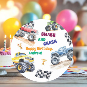 Fun Monster Trucks Birthday Party  Classic Round Sticker