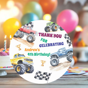 Fun Monster Trucks Birthday Party  Classic Round Sticker