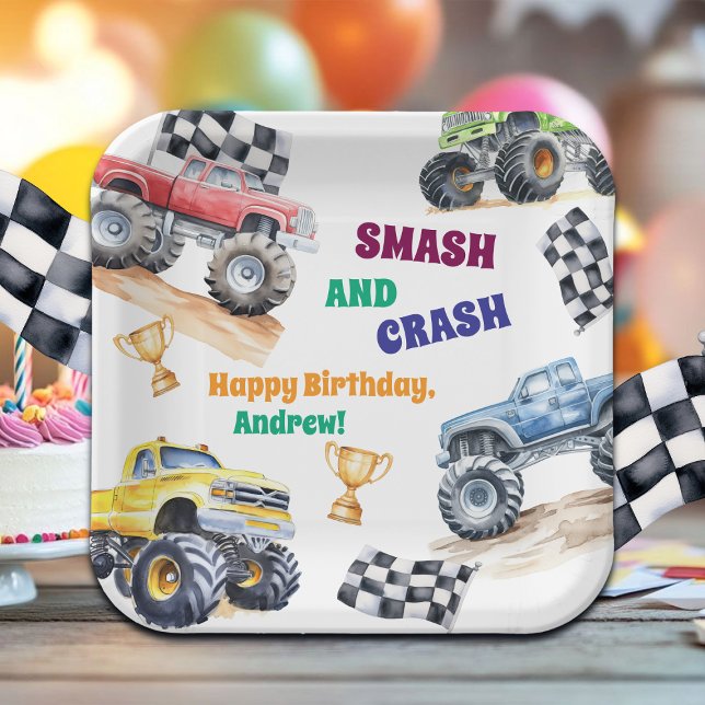 Fun Monster Trucks Birthday Party Paper Plate (Creator Uploaded)