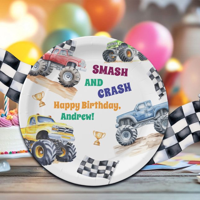 Fun Monster Trucks Birthday Party  Paper Plate (Creator Uploaded)