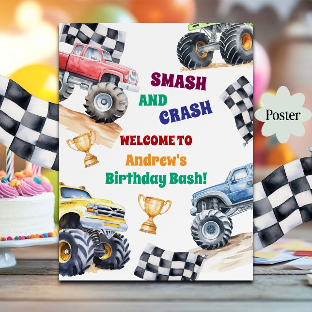 Fun Monster Trucks Birthday Party Welcome Poster (Creator Uploaded)