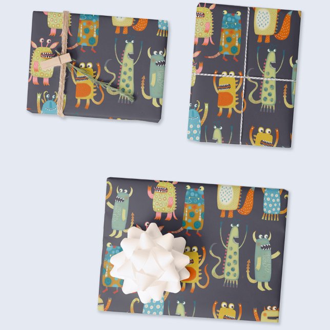 Fun Monsters Pattern Wrapping Paper Sheet (Cute monster pattern gift wrap)