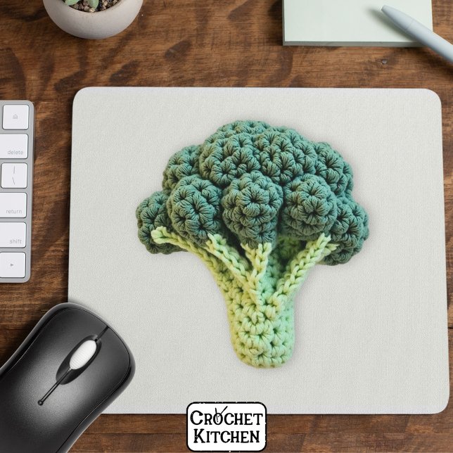 Fun Mood Boost Green Minimalist Crochet Broccoli  Mouse Mat (Creator Uploaded)