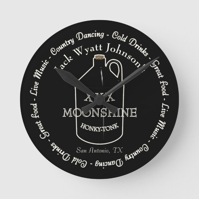 Fun Moonshine Honky-tonk Bar Wall Clock (Front)