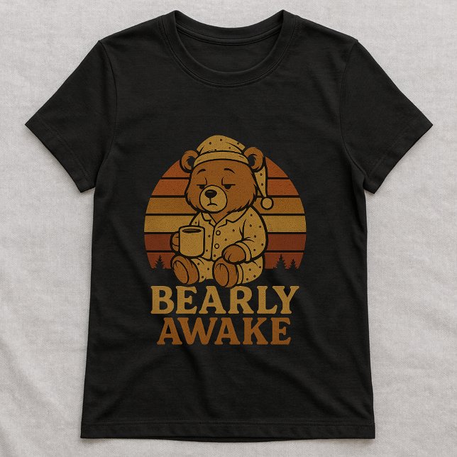 Fun Morning Bear Coffee Tee; Bearly Awake Graphic T-Shirt (Creator Uploaded)