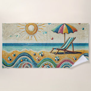 Fun Mosaic Look Beach Scene Towel
