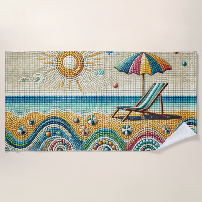 Fun Mosaic Look Beach Scene Towel (Front)