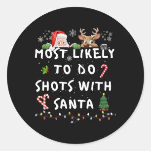 Fun Most Likely To Funny Story Christmas Pyjamas F Classic Round Sticker