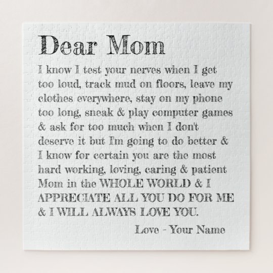 Fun Mothers Day Letter Dear Mom Typography Jigsaw Puzzle | Zazzle.co.uk