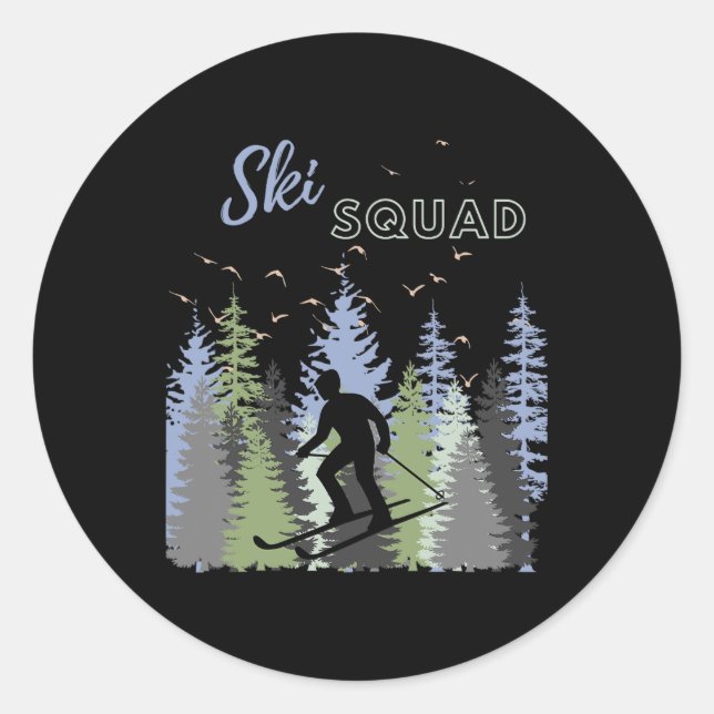 Fun Mountain Adventure Ski Squad Winter Sport Ski  Classic Round Sticker (Front)