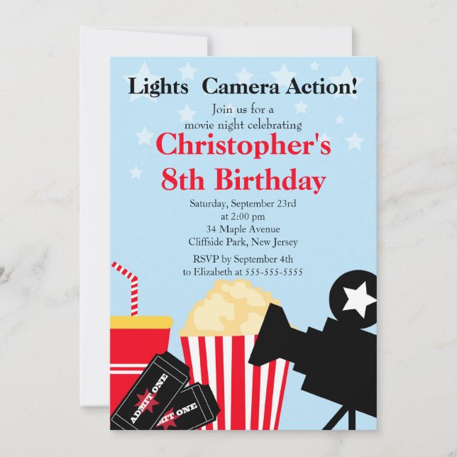 Fun Movie Night Birthday Party Invitations (Front)