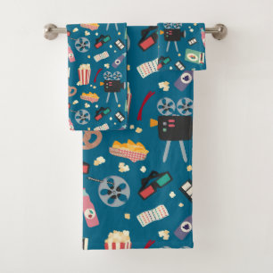Fun Movie Night Film Popcorn Pattern Bath Towel Set