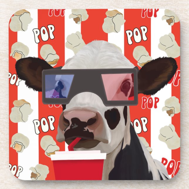 Fun Movie Night Retro Cow Coaster (Front)