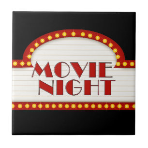 Fun Movie Night word art Theatre room tile