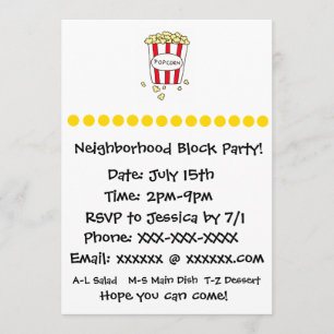 Fun Movie Theatre Popcorn Block Party Invite