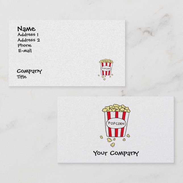 Fun Movie Theatre Popcorn Diner Restaurant Business Card (Front/Back)