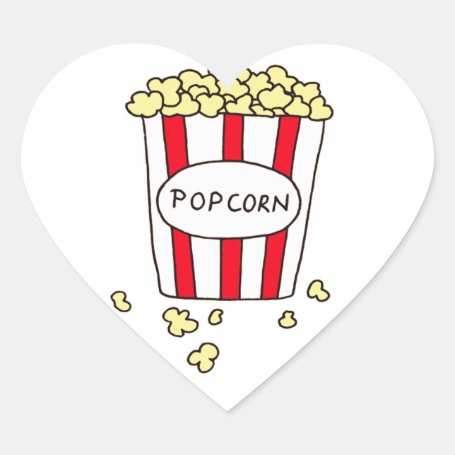 Fun Movie Theatre Popcorn in Red White Bucket Heart Sticker (Front)