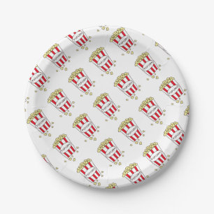 Fun Movie Theatre Popcorn in Red White Bucket Paper Plate