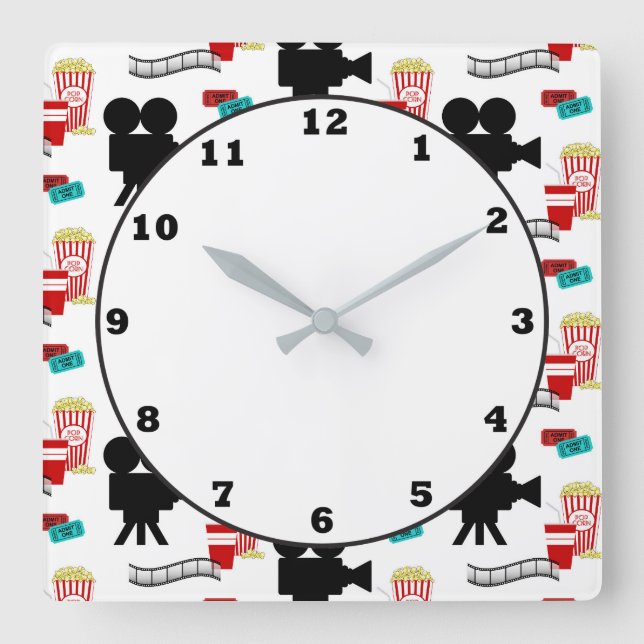 Fun Movie theatre reel popcorn pattern clock (Front)