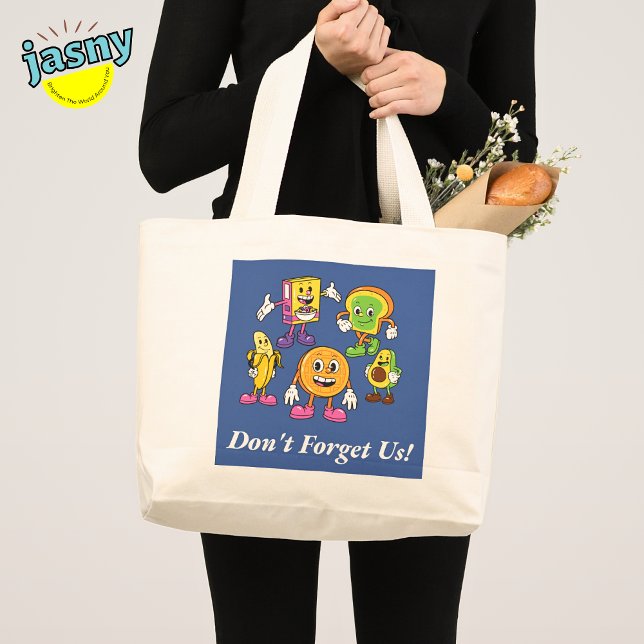 Fun Multi-Colored Breakfast Food Characters Large Tote Bag (Creator Uploaded)