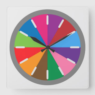 Fun Multi-Colour Pie Style Square Wall Clock