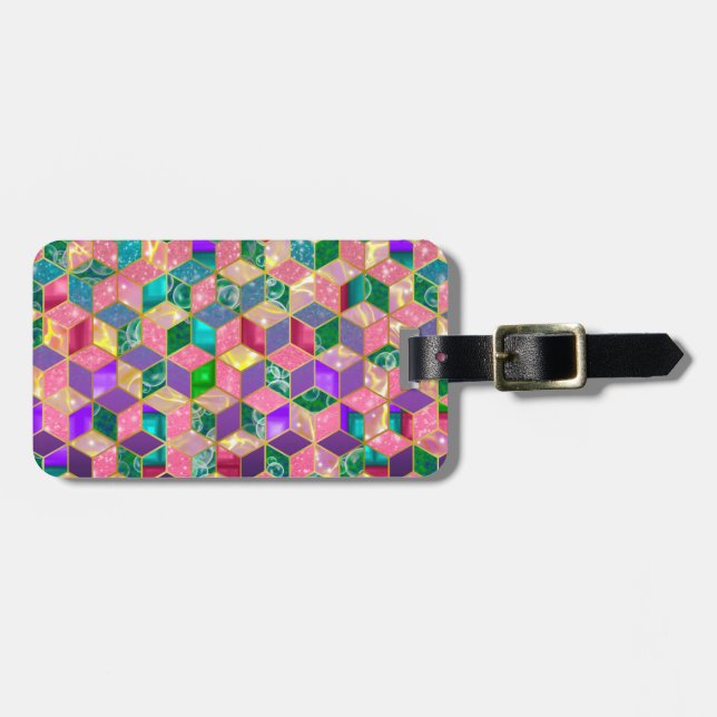 Fun Multi-Mixed Diamond-Shaped Hexagon Luggage Tag (Front Horizontal)