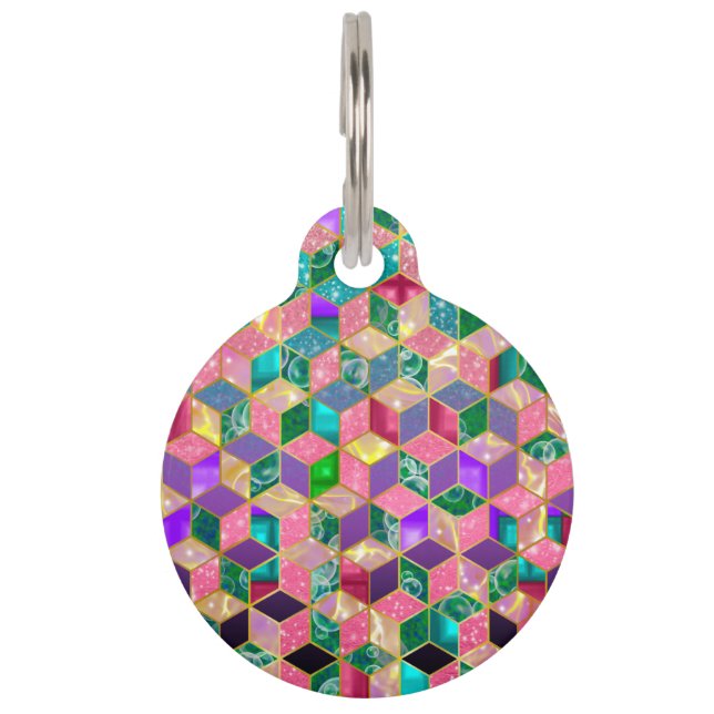 Fun Multi-Mixed Diamond-Shaped Hexagon Pet Tag (Front)
