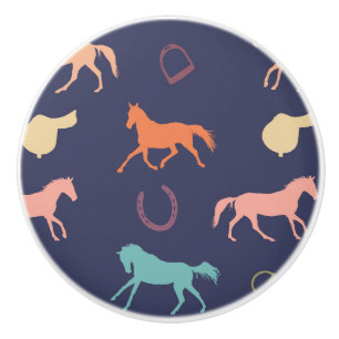 Fun Multicolor English Horse Pattern Ceramic Knob