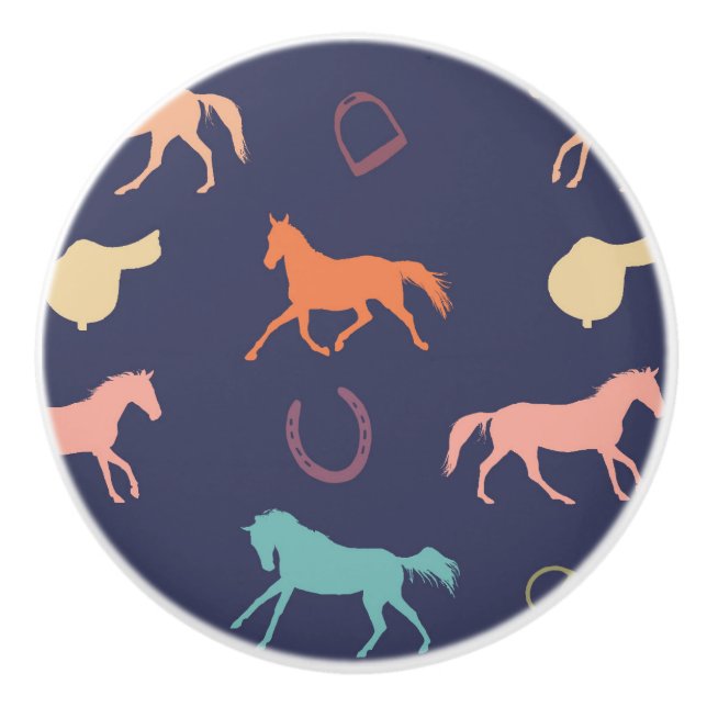 Fun Multicolor English Horse Pattern Ceramic Knob (Front)