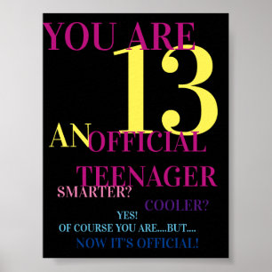 Fun Multicolor Official Teenager 13th Birthday Poster