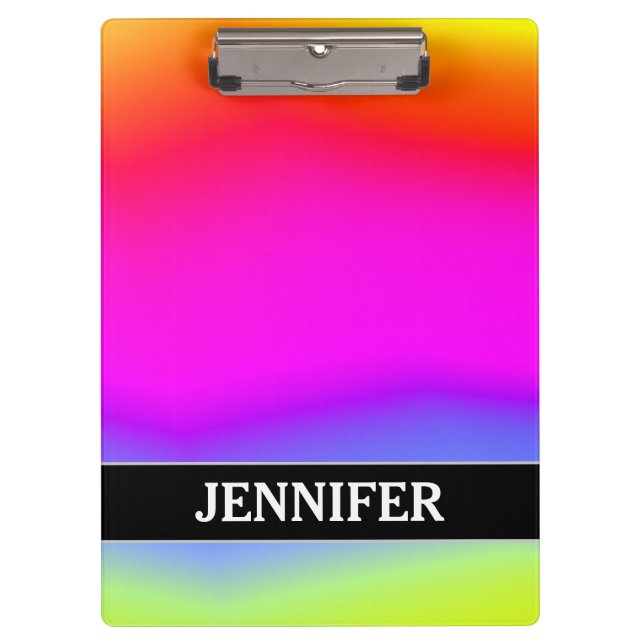 Fun Multicolored Rainbow-Like Pattern; Custom Name Clipboard (Front)