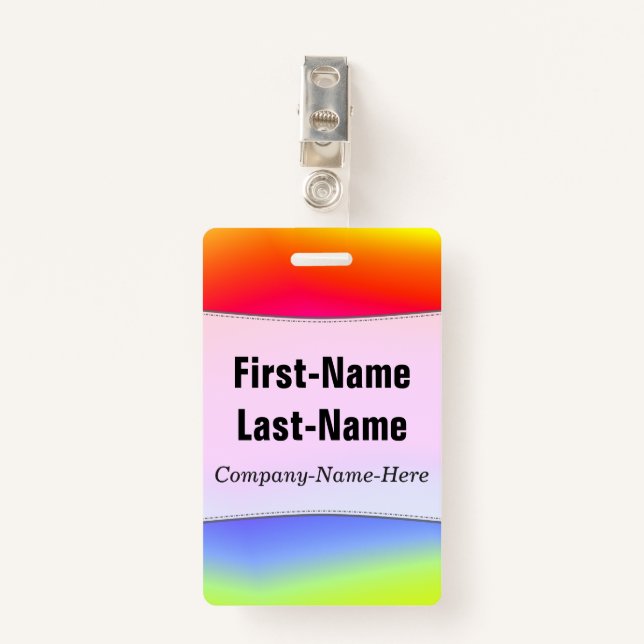 Fun Multicolored Rainbow-Like Pattern; Custom Name ID Badge (Front with Clip)