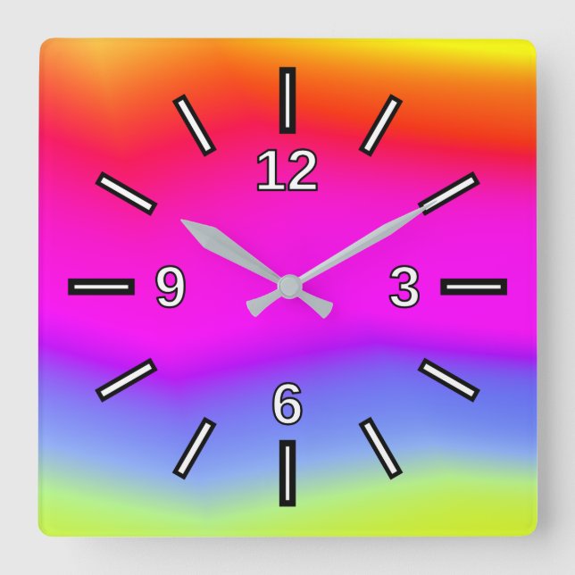 Fun Multicolored Rainbow-Like Pattern Square Clock (Front)