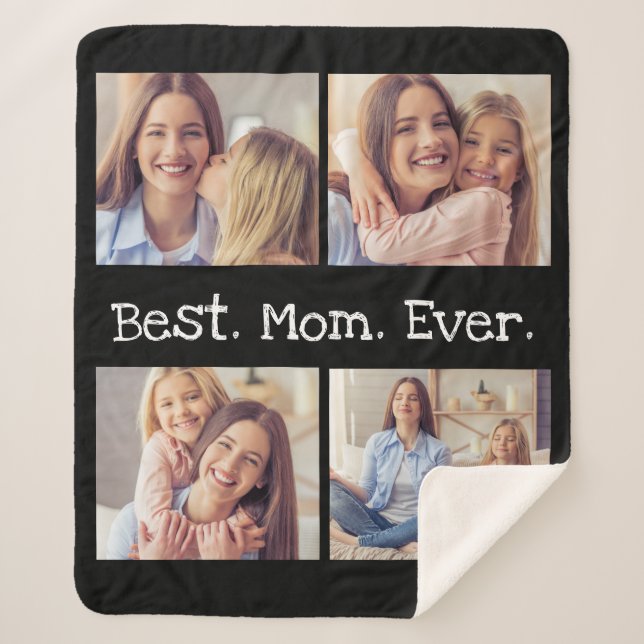 Fun Mum Photo Collage Best Mum Ever Black White Sherpa Blanket (Front)
