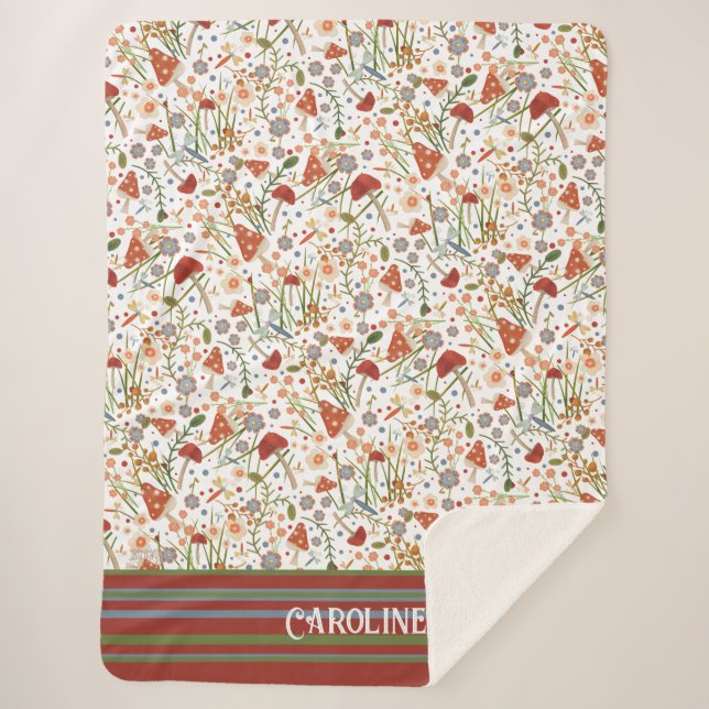 Fun Mushrooms Stripes Custom Inspirivity Sherpa Blanket (Front)