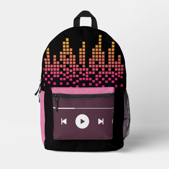fun music lovers rainbow black printed backpack (Front)