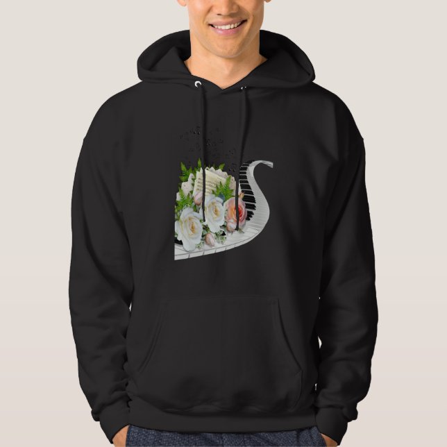 FUN MUSIC ROSE PIANO MUSIC NOTES & FLOWERS CLUSTER HOODIE (Front)