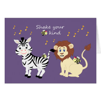 Fun Musical Dancing Zebra & Lion Animals Card