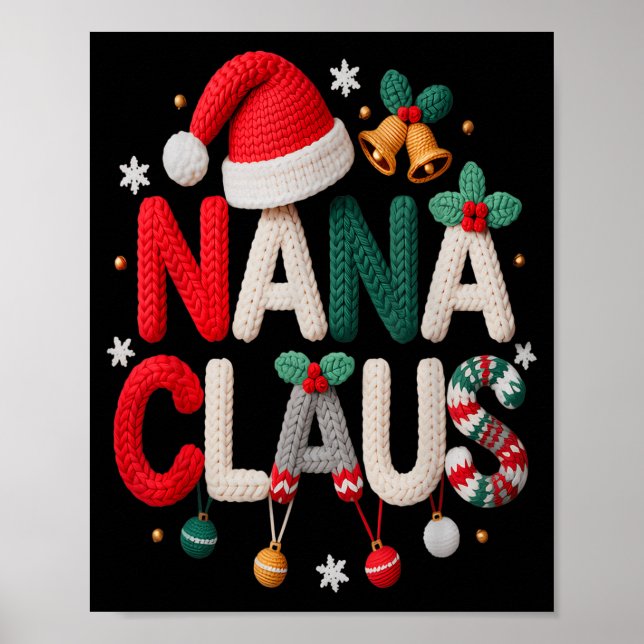 Fun Nana Claus Santa Claus Grandma Family Matching Poster (Front)