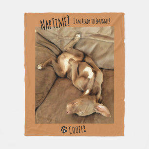 Fun Naptime Snuggles Personalised Pet Photo Dog Fleece Blanket